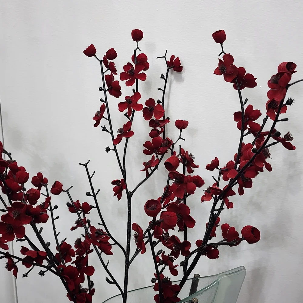 Plum Blossom Branches  3 Piece Silk Red Decorative Floral 38 Inches Long